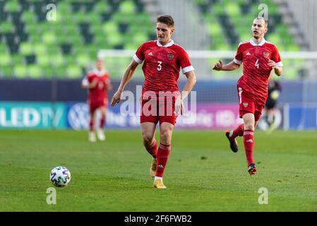 Szombathely, Hongrie. 31 mars 2021. Igor Diveev (3) de Russie vu lors du match de l'UEFA EURO U-21 entre le Danemark et la Russie au stade Haladas à Szombathely. (Crédit photo : Gonzales photo/Alamy Live News Banque D'Images