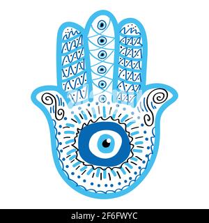 Hamsa orné, amulette contre l'oeil mauvais et la détérioration. Populaire amulette arabe et juive. Concept mystique, alchimie, occulte. Astrologie, ésotérique, religii Illustration de Vecteur