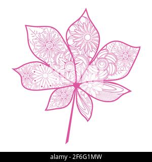 Angle Z. Motif fleuri. Feuille d'érable à motifs, châtaignier, chêne de style zentangle, livre de coloriage pour adultes Illustration de Vecteur