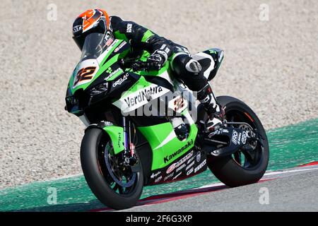 Barcelone, Espagne. 31 mars 2021. World Superbike tests au circuit Barcelona-Catalunya; Isaac Vinales (ESP) à cheval Kawasaki ZX 10RR pour Orelac Racing Verdnatura crédit: Action plus Sports/Alamy Live News Banque D'Images