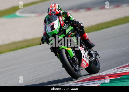 Barcelone, Espagne. 31 mars 2021. World Superbike tests au circuit Barcelona-Catalunya; Jonathan Rea (GBR) à cheval Kawasaki ZX-10RR pour Kawasaki Racing Team WorldSBK crédit: Action plus Sports/Alay Live News Banque D'Images