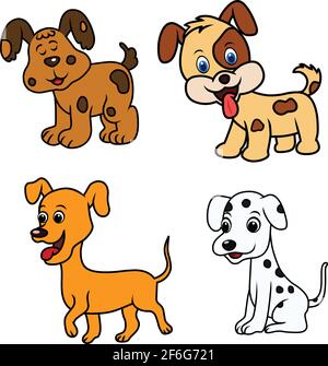 Jeu de chiens de dessin animé dessin animé chiots illustration vecteur isolé sur arrière-plan blanc Illustration de Vecteur