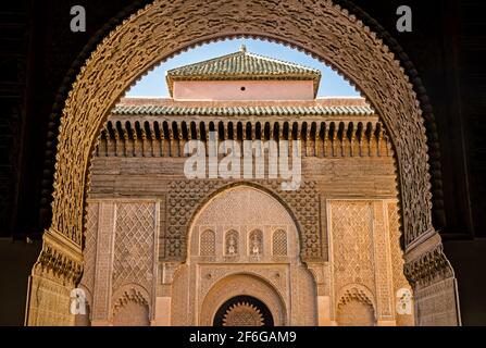 Architecture à Ben Youssef Madrasa à Marrakech Maroc Banque D'Images