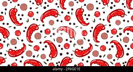 piment, piment super chaud. Poivrons chauds. Sans couture. Motif de cuisine. Motif de cuisson. Illustration de Vecteur