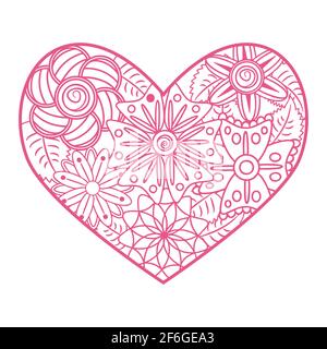 motif en forme de coeur pour livre de coloriage en zentangle. Illustration de Vecteur