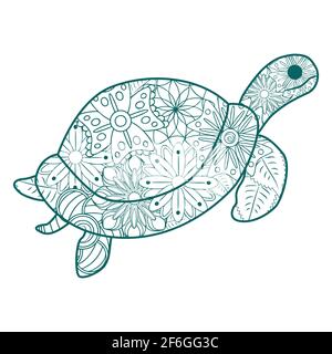 Tortue stylisée Zentangle. Animaux. Doodle dessiné à la main. Illustration ethnique à motifs. Motif tatouage africain, indien, totem Illustration de Vecteur