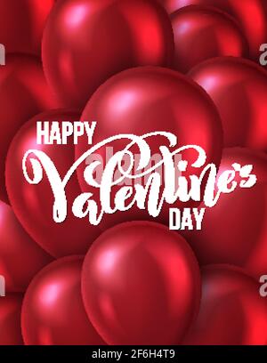 Carte Happy Valentines Day. Modèle d'affiche avec lettres dessinées à la main. Vecteur Illustration de Vecteur