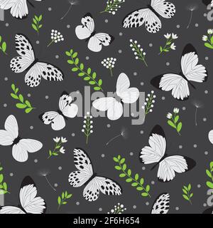 arrière-plan de motif vectoriel sans couture à motif papillon blanc Illustration de Vecteur