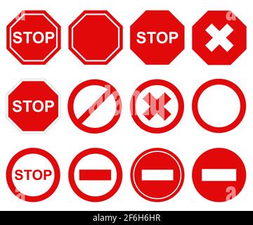 Ensemble de différents panneaux d'arrêt isolés sur blanc Illustration de Vecteur