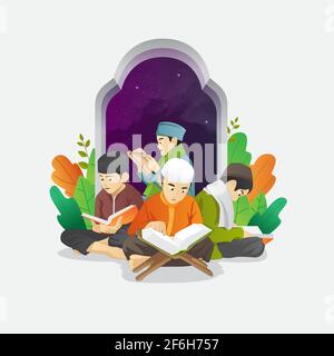 ramadan enfants activité récitation Quran illustration vecteur Illustration de Vecteur