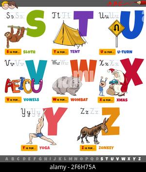 Dessin animé illustration de lettres majuscules alphabet ensemble éducatif pour la lecture Et pratique de l'écriture pour les enfants d'âge élémentaire de S à Z Illustration de Vecteur