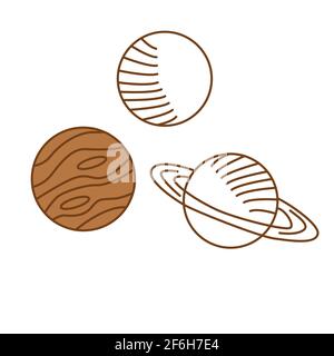 Planètes icônes linéaires concept d'univers isolé, tendance beige, couleur marron Illustration de Vecteur