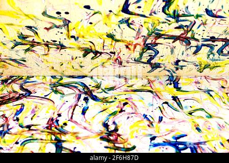 Abstrait grunge couleur de peinture traits comme de la peinture de doigt sur toile, qui est divisé en deux Banque D'Images