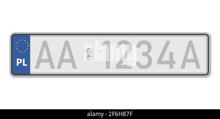 Plaque d'identification de la voiture. Permis d'immatriculation de la Pologne. Tailles européennes standard Illustration de Vecteur