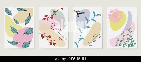 Diverses feuilles et fleurs, formes abstraites. Illustration de Vecteur