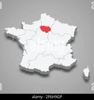 Région Ile-de-France emplacement en France carte isométrique 3d Illustration de Vecteur