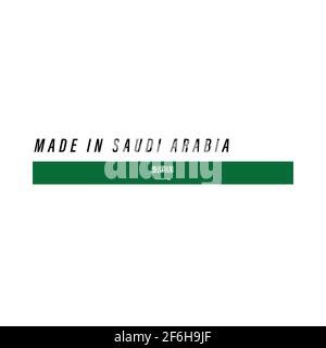 Fabriqué en Arabie Saoudite, badge ou étiquette avec drapeau isolé sur fond blanc Illustration de Vecteur