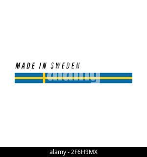 Fabriqué en Suède, badge ou étiquette avec drapeau isolé sur fond blanc Illustration de Vecteur