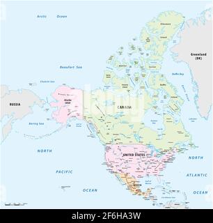 Carte vectorielle détaillée de l'Amérique du Nord, du Mexique, du Canada et des États-Unis Illustration de Vecteur