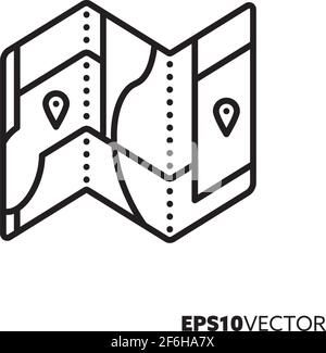 Icône de ligne de carte pliante. Symbole de contour de la navigation et de la recherche. Illustration vectorielle plate. Illustration de Vecteur