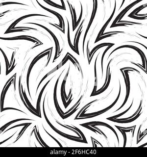 Motif vectoriel noir et blanc sans couture d'angles et de lignes fluides.Test à partir de traits de peinture sur un fond blanc. Illustration de Vecteur