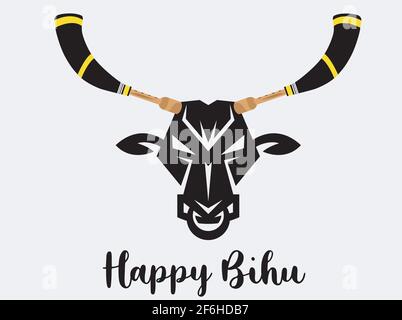 assam pepa ou bicorne de buffle d'assamese pepa avec le visage de buffle avec japi ou jaapi d'assam. happy bihu ou bihu instruments . Illustration de Vecteur