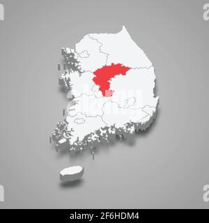 Région de North Chungcheong emplacement dans la Corée du Sud carte isométrique 3d Illustration de Vecteur