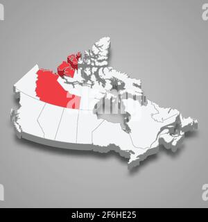 Région des Territoires du Nord-Ouest emplacement au Canada carte isométrique en 3d Illustration de Vecteur