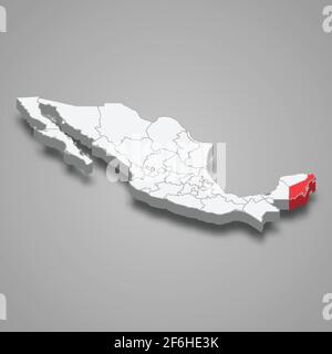 Région de Quintana Roo situation au Mexique carte isométrique 3d Illustration de Vecteur