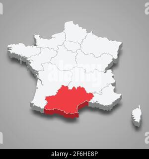 Région occitanie emplacement en France carte isométrique 3d Illustration de Vecteur