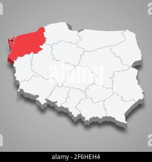 Région de la Poméranie occidentale situation en Pologne carte isométrique 3d Illustration de Vecteur