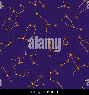 Motif constellation d'étoiles sans couture. Arrière-plan vectoriel d'espace bleu foncé avec étoile Illustration de Vecteur