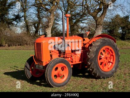 Un tracteur case d'époque dans un paysage printanier Banque D'Images