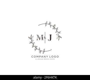 Lettres MJ belle fleur féminine modifiable préfabriqué logo monoline convient pour spa salon de beauté de cheveux de peau boutique et de cosmétique compagnie. Illustration de Vecteur