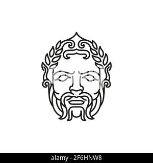 Logo d'art grec god Zeus Line. Dieu grec ancien philosophe de sculpture. Face Zeus Triton Neptune logo Design Illustration de Vecteur