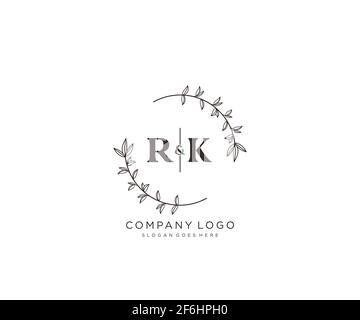 RK lettres beau floral féminin modifiable préfabriqué logo monoline convient pour spa salon peau beauté cheveux boutique et compagnie cosmétique. Illustration de Vecteur