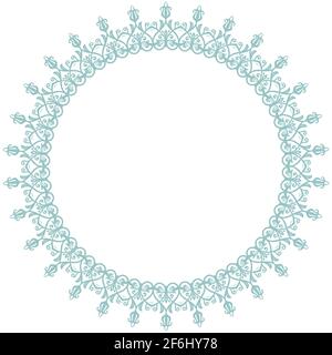 Cadre rond oriental avec éléments arabesques et floraux. Bordure fleurie avec motif bleu vintage. Carte de vœux avec emplacement pour le texte Banque D'Images