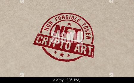 NFT crypto art estampille des icônes dans quelques versions de couleur. Jeton non fongible de collection unique, blockchain et art vendant le concept de technologie 3D rend Banque D'Images