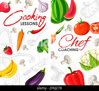 Cours de cuisine et accompagnement du chef, recette d'apprentissage Illustration de Vecteur