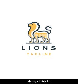 Modèle de conception de logo Line Art Lion Vector Illustration Illustration de Vecteur