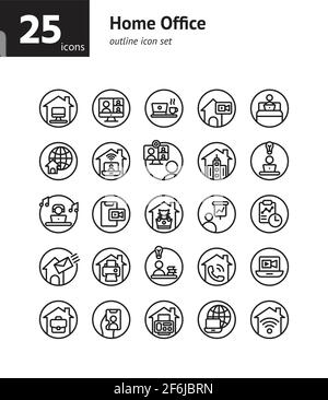 Ensemble d'icônes de contour du bureau à domicile. Vecteur et illustration. Illustration de Vecteur