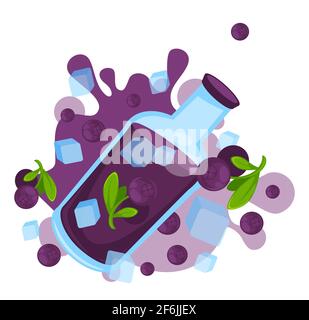 Cocktail froid de bleuets ou jus avec glaçons Illustration de Vecteur