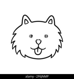 Joli visage spitz de Pomeranian. Icône de la tête de chien spitz allemande. Illustration vectorielle isolée dessinée à la main Illustration de Vecteur