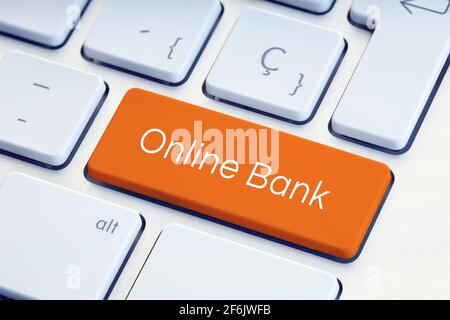 Mot de banque en ligne sur la touche de clavier orange Banque D'Images