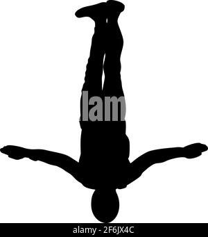 Parachutiste dans l'illustration de silhouette de vecteur de vol isolée sur fond blanc. Concept de risque d'assurance. Homme en saut d'air. Acrobaties de skydiver. Milit Illustration de Vecteur