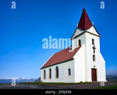 Église Ingjaldsholskirkja à Helissandur. Péninsule de Snaefellsnes. Islande Banque D'Images