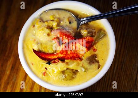 Chaudrée de homard servie en Nouvelle-Écosse, au Canada. Le chowder est une délicatesse régionale dans les Maritimes. Banque D'Images