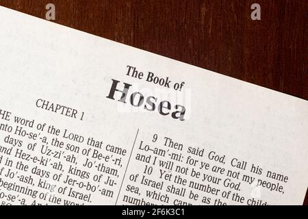 C'est la Bible du Roi James traduite en 1611. Il n'y a pas de droit d'auteur. Page de titre du livre de Hosea Banque D'Images