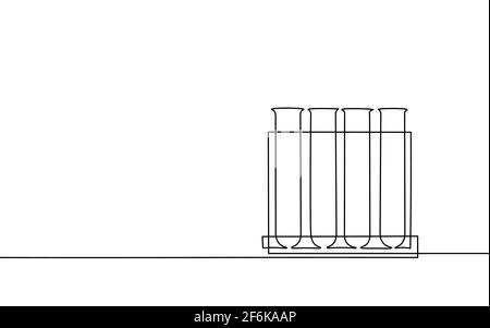 Flacons de produits chimiques art à ligne continue unique. Science analyse en laboratoire conception de concept de travail étudiant. Schéma de l'enseignement de la chimie scolaire Illustration de Vecteur