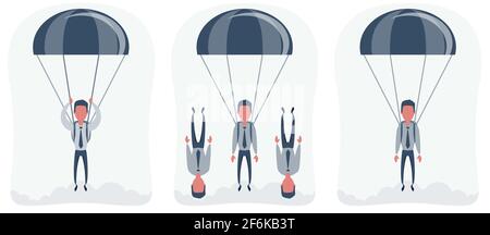 Homme d'affaires avec parachute. Illustration vectorielle plate Illustration de Vecteur